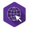 White Go To Web icon isolated with long shadow. Globe and cursor. Website pictogram. World wide web symbol. Purple