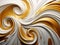 A white and gold abstract background with swirls. Generative AI image. Abstract white and yellow background.