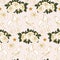 White and gold roses and paper birds in a seamless pattern design