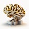 White and golden simple mind brain model 3D render isolated