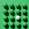 White golf ball standing out from the crowd among green golf balls. Golf balls in a row
