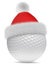 White golfball in Santa Claus red hat