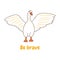 White goose stands with wings spread. Vector bird