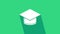 White Graduation cap icon isolated on green background. Graduation hat with tassel icon. 4K Video motion graphic