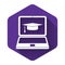 White Graduation cap and laptop icon isolated with long shadow. Online learning or e-learning concept icon. Purple