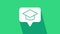 White Graduation cap in speech bubble icon isolated on green background. Graduation hat with tassel icon. 4K Video
