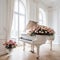 a white grand piano in a bright great room, Generative AI