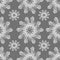 White graphic rose snowflake on a gray background. Floral seamless pattern.