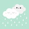 White gray cloud rain drop icon set. Smiling sleeping face. Fluffy clouds. Cute cartoon kawaii cloudscape. Love card. Cloudy