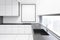 White and gray kitchenette