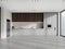 White, gray and wooden kitchen interior with fridge