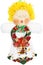 White, Green and Red Christmas Angel Doll on White Background