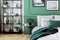 White, grey and green classy bedroom interior design