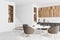 White and grey kitchen corner with round table