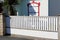 White grey modern home door aluminum gate slats portal of suburb house