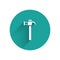 White Hammer icon isolated with long shadow. Tool for repair. Green circle button. Vector