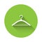 White Hanger wardrobe icon isolated with long shadow. Cloakroom icon. Clothes service symbol. Laundry hanger sign. Green