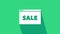 White Hanging sign with text Online Sale icon isolated on green background. Signboard with text Sale. 4K Video motion