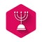 White Hanukkah menorah icon isolated with long shadow. Hanukkah traditional symbol. Holiday religion, jewish festival of