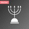 White Hanukkah menorah icon isolated on transparent background. Hanukkah traditional symbol. Holiday religion, jewish