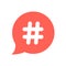 White hashtag icon in red speech bubble