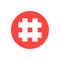 White hashtag in red circle