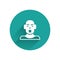 White Head of deaf and dumb guy icon isolated with long shadow. Dumbness sign. Disability concept. Green circle button