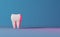 White healthy molar tooth 3D rendering neon light blue background. Oral care Dental Insurance Dentist Clinic banner