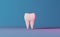 White healthy molar tooth 3D rendering neon light blue background. Oral care Dental Insurance Dentist Clinic banner