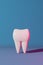 White healthy molar tooth 3D rendering neon light blue background. Oral care Dental Insurance Dentist Clinic banner