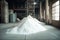 White heap or pile of salt granules of phosphorus fertilizers on chemical plant.