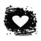 white heart on black background  valentine&#s day greeting card Black ink blots with drops  Abstract shapes  frames with