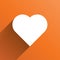 White heart long shadow icon on orange background. Symbol of love. Vector illustration