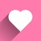 White heart long shadow icon on pink background. Symbol of love. Vector illustration