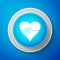 White Heart rate icon isolated on blue background. Heartbeat sign. Heart pulse icon. Cardiogram icon. Circle blue button