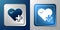 White Heart rate icon isolated on blue and grey background. Heartbeat sign. Heart pulse icon. Cardiogram icon. Silver