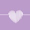 White heartbeat line in a shape of heart on violet background.