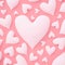 White hearts on pink background with large center heart for Valentine`s day or other romantic themed background. 3d Render