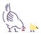 White hen with yellow chick pecking flat vector illustration. Domestic bird breeding concept. Mother chicken isolated