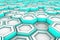 White hexagons with cyan glowing sides