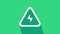 White High voltage icon isolated on green background. Danger symbol. Arrow in triangle. Warning icon. 4K Video motion