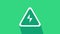 White High voltage sign icon isolated on green background. Danger symbol. Arrow in triangle. Warning icon. 4K Video