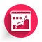 White Histogram graph photography icon isolated with long shadow. Red circle button. Vector
