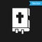 White Holy bible book icon isolated on black background. Vector Illustration