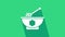 White Honey dipper stick and bowl icon isolated on green background. Honey ladle. 4K Video motion graphic animation