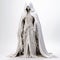 White Hooded Angel Dress: Realistic And Hyper-detailed Costume In White Background