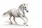 White horse of Andalusian breed galloping isolated on white background. Generative AI