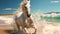 A white horse fast runs on the beach