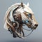 A white horse head that is a futuristic machine of the future world. Wildlife Animals. Illustration, Generative AI