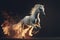 White horse running between fire flame. Generative AI